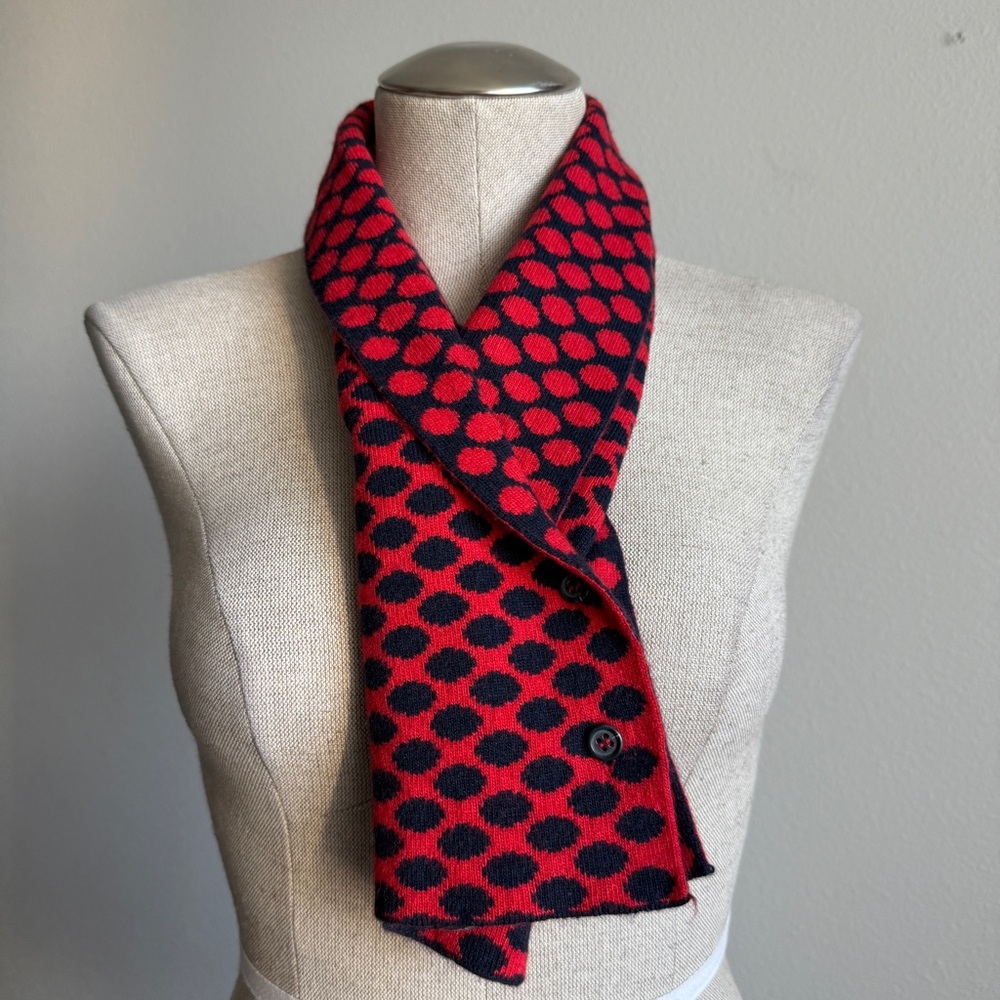 Cashmeritaly Bicolor Scarf Polkadots Navy and Red NWT